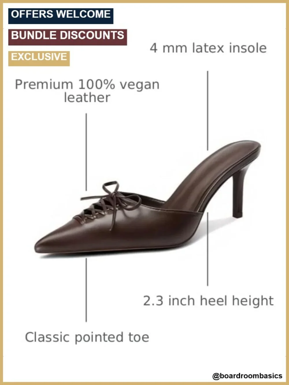 Kitten Heels for Women Pointed Toe Mule Slip On Dressy Bow Heel Vegan Leather